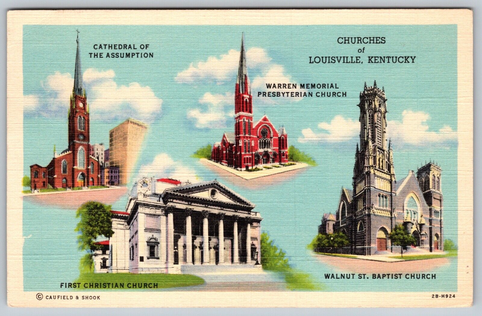 Churches Louisville KY Baptist Catholic Christian Presbyterian VTG Postcard 1952