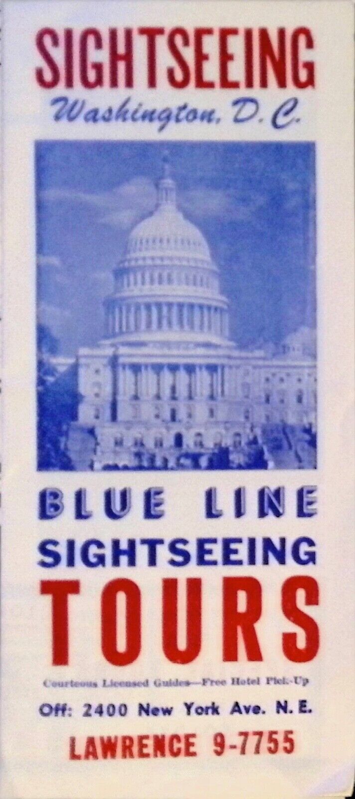 1960S WASHINGTON DC SIGHTSEEING BLUE LINE BUS TOURS VINTAGE TRAVEL BROCHURE MAP 