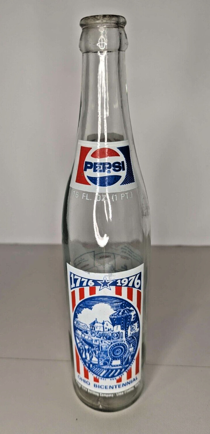 1776/1976 Ohio Bicentennial Commemorative Pepsi Glass Bottle Soda Pop (17A)
