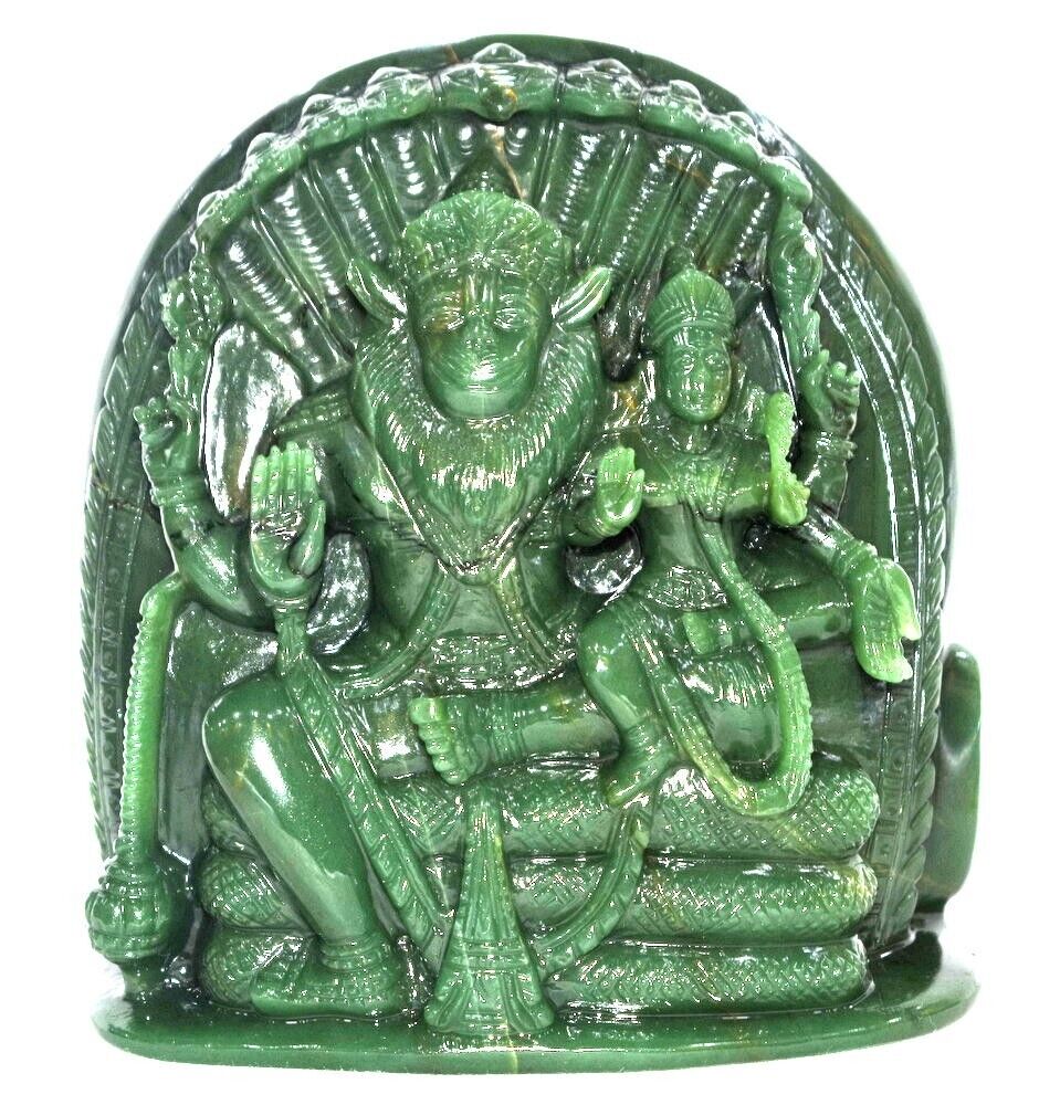 Rare Laxmi Narsimha Idol In Columbian Green Jade - 1821 gms