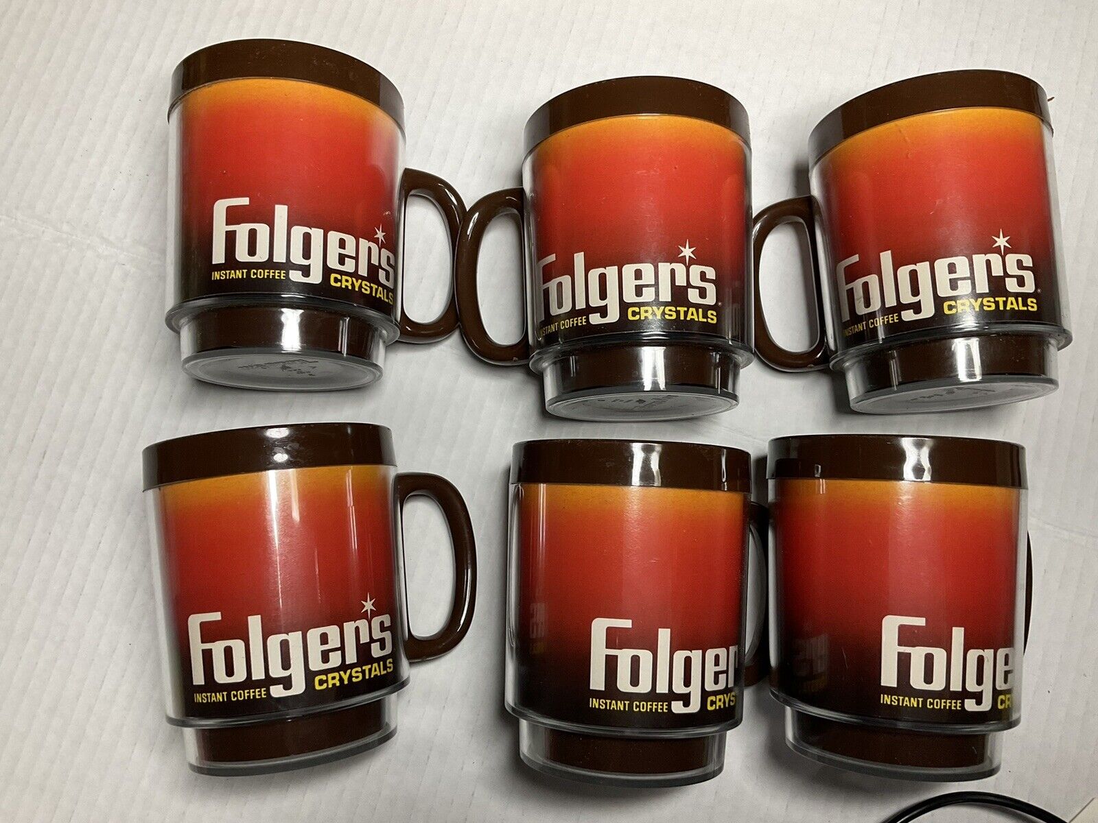 Vintage Folgers Coffee Mug Plastic Instant Coffee Crystals Brown Red MCM EUC