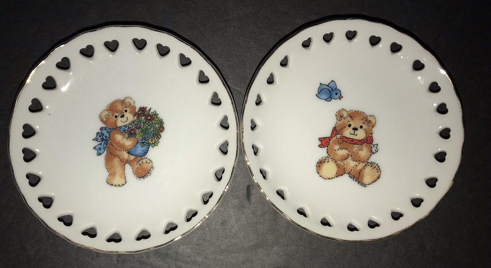 Vintage RIGGLETS TEDDY BEAR Balloon Mini Decorative Plates ENESCO 1979 Lucy & Me