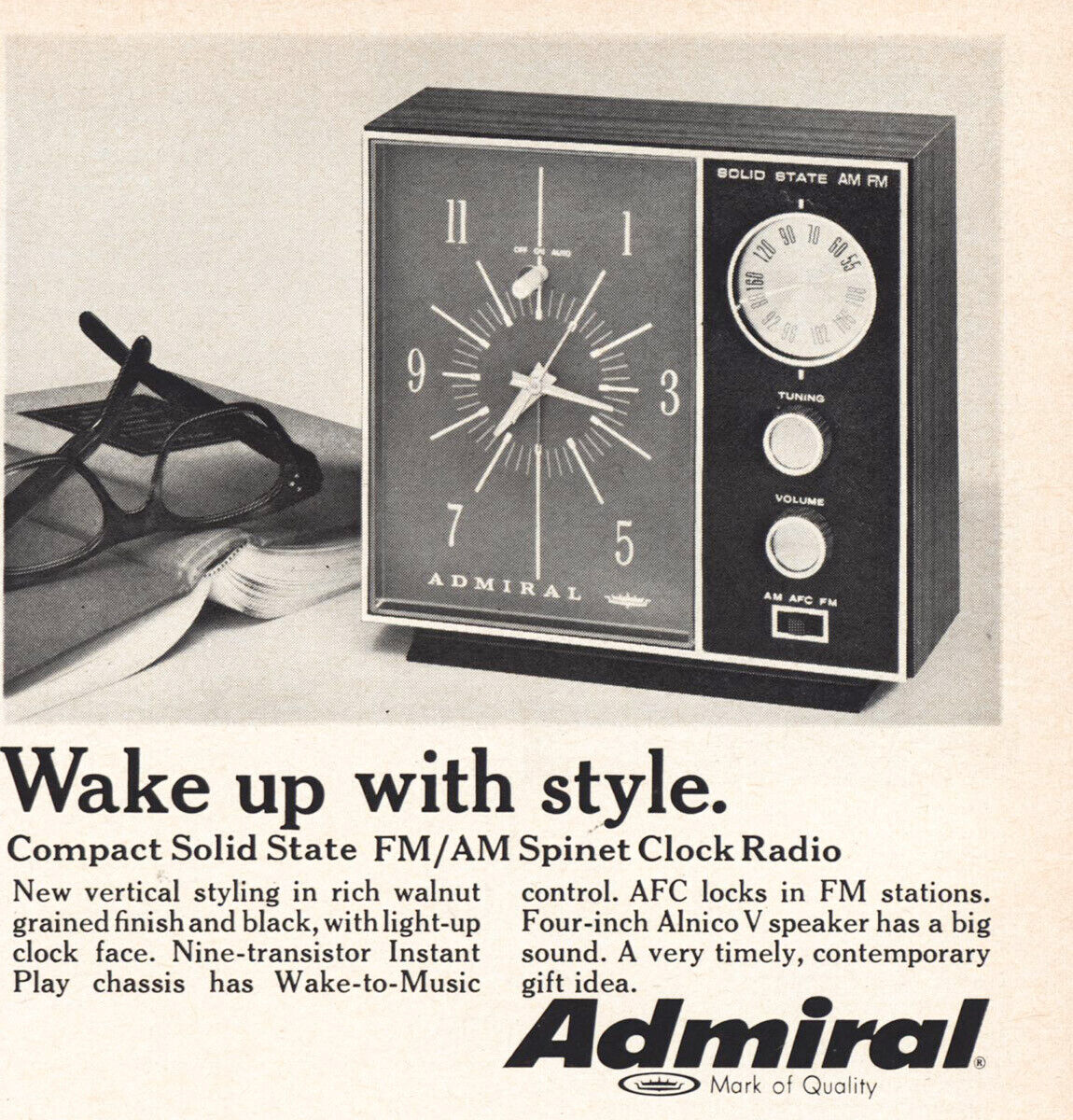 1968 Admiral Radio: Wake Up With Style Vintage Print Ad