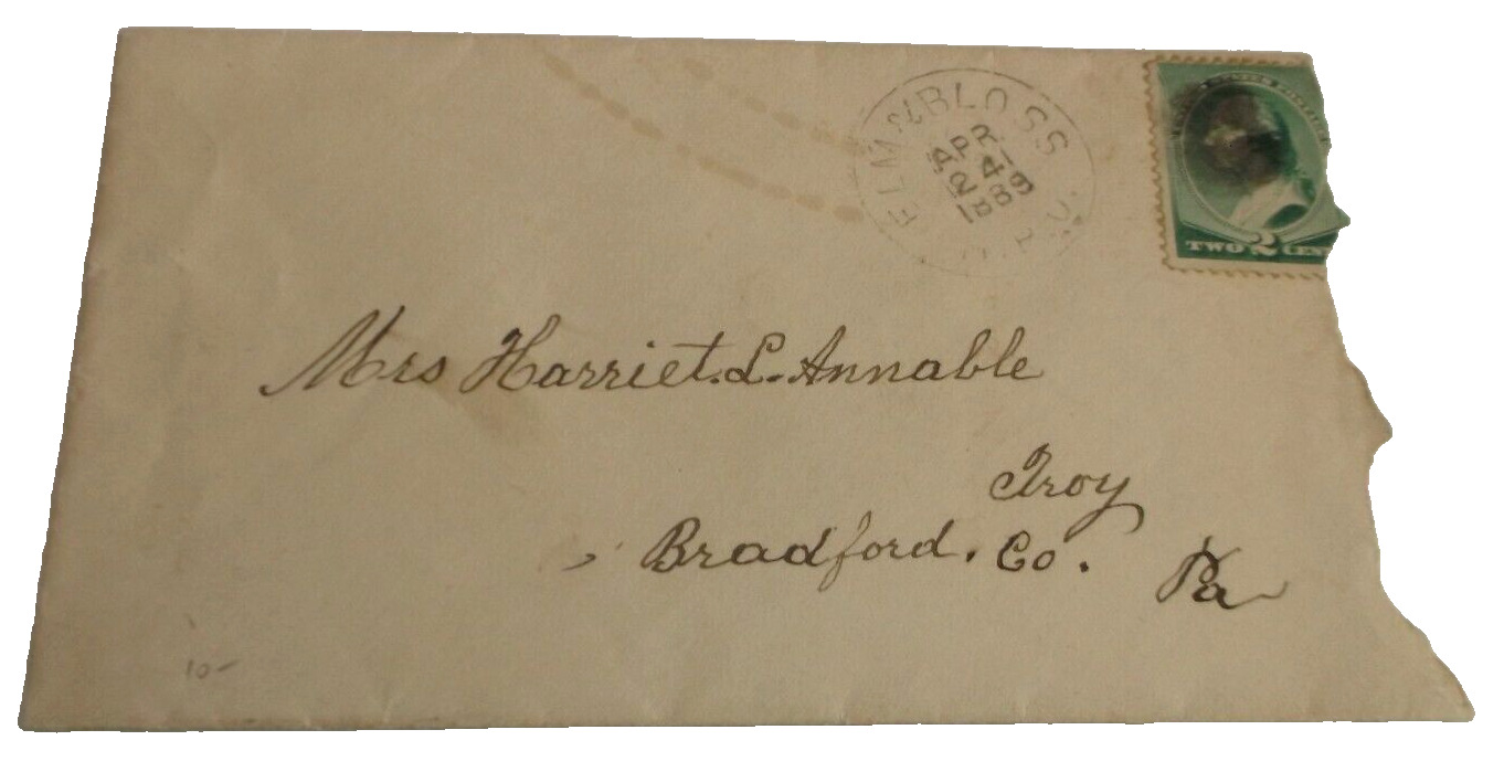 APRIL 1889 ERIE RAILROAD ELMIRA & BLOSSBURG RPO HANDLED ENVELOPE