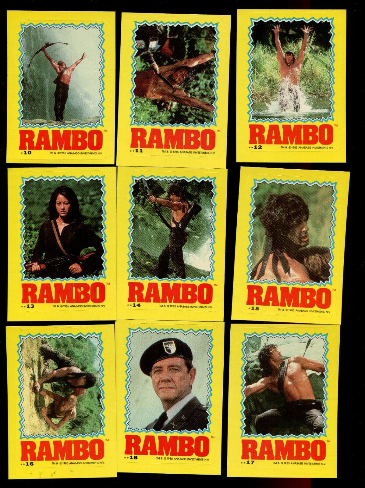 1985 TOPPS RAMBO STICKER COMPLETE SET 22 CARDS SYLVESTOR STALONE