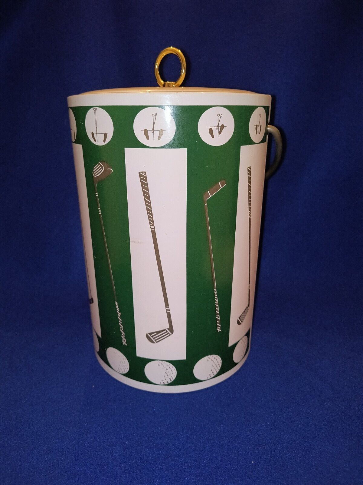 Vintage Golf Club Ball Green Gold Ice Bucket MCM