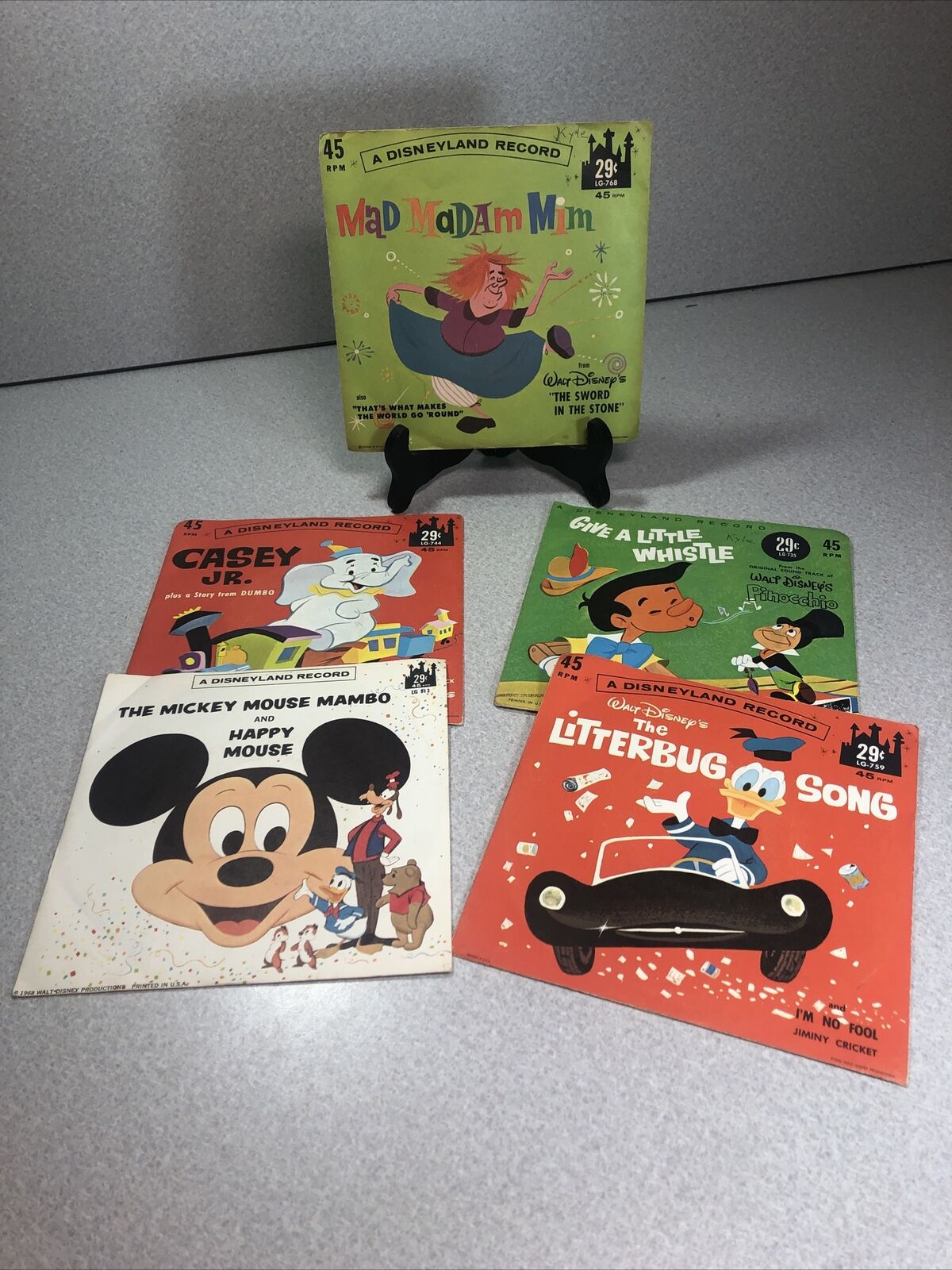 Walt Disney Book Record Set of 5 Mickey Dumbo Pinocchio Donald Duck Madam Mim