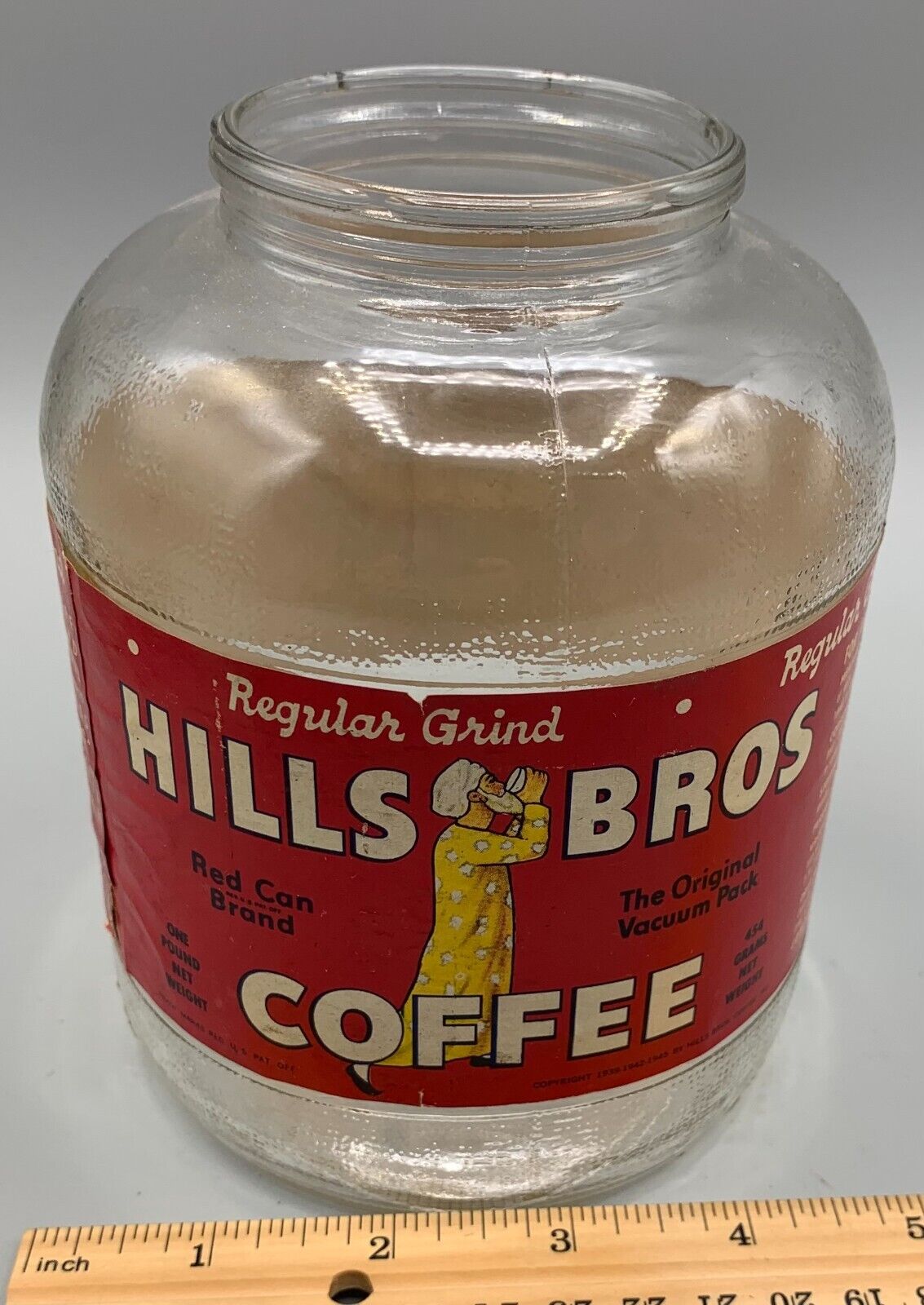 Vintage Hills Bros. Glass Coffee Jar (no lid)