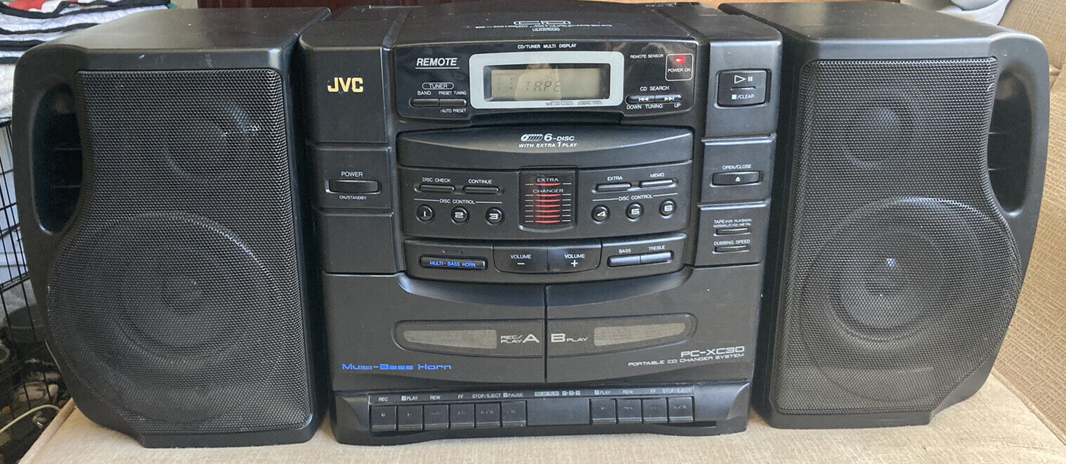 Vintage JVC PC-XC30 Boom Box AM/FM Radio 6-CD Changer Dual Cassette 1994