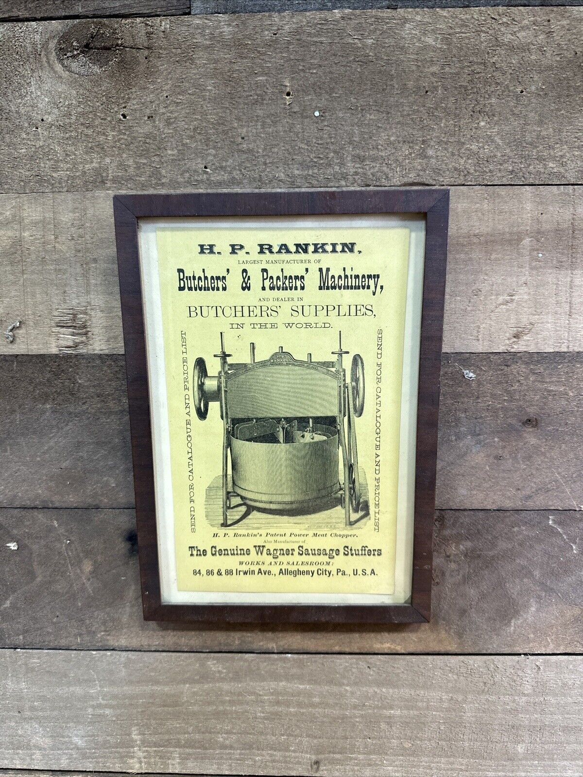 Antique H P Rankin Butchers’ And Packers’ Machinery Framed Advertisement PA