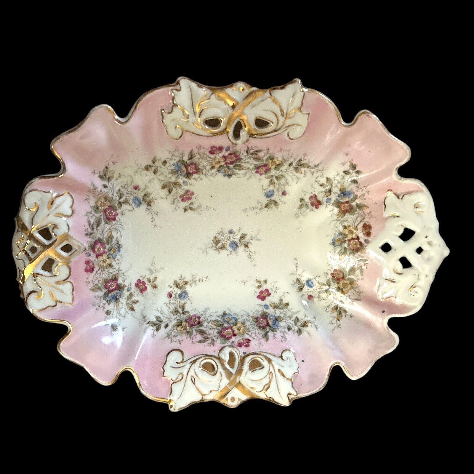 Rare Antique Oscar Schlegelmilch Hand Painted Porcelain Dish 9” X 11.5”