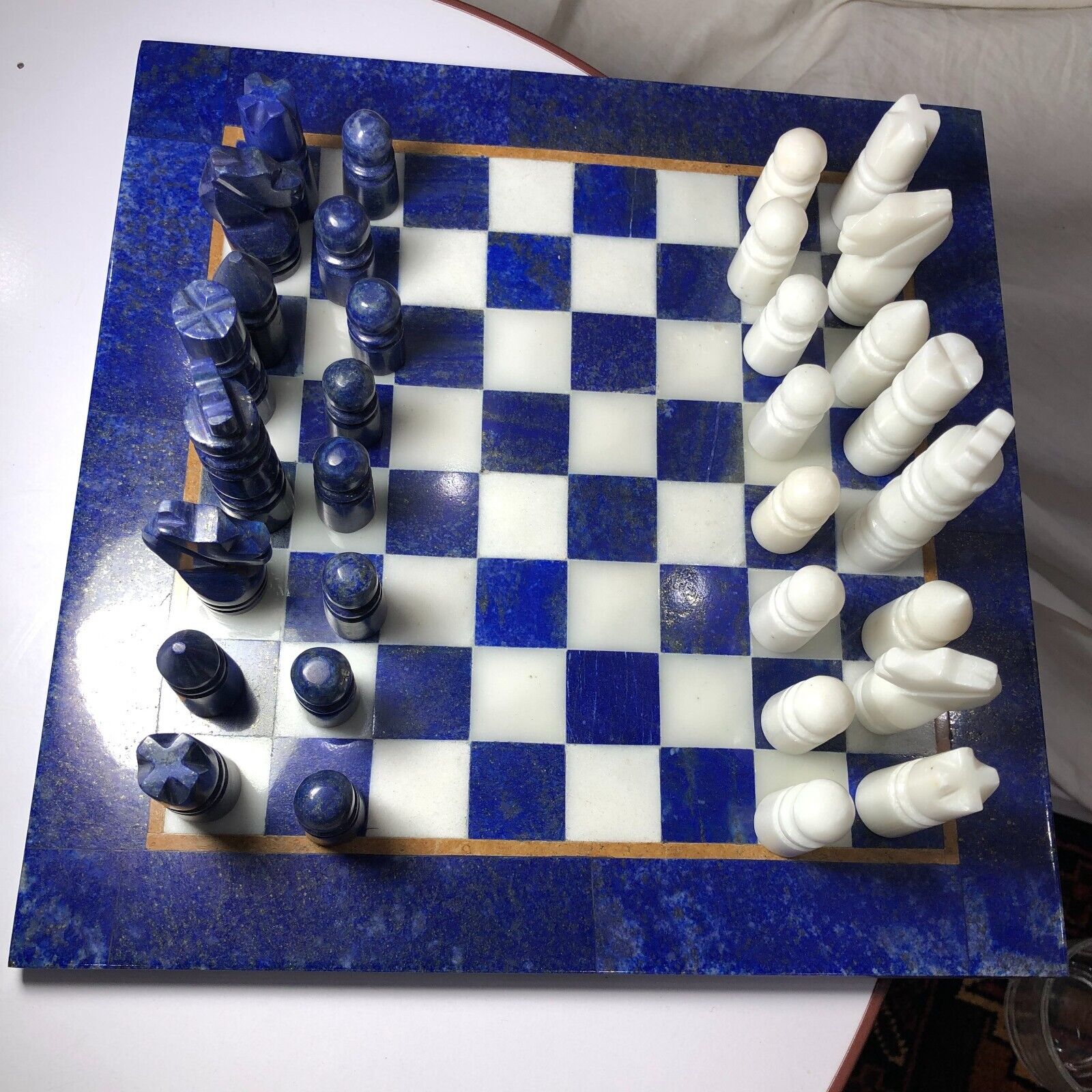 Lapis Lazuli Stone Chess Set  Complete Board And Pieces- Luxury Game Handmade