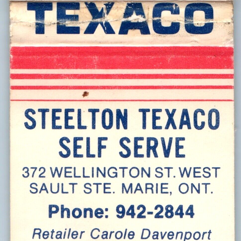 c1970s Sault Ste. Marie, Ontario Steelton Texaco Gas Matchbook Cover Oil C18