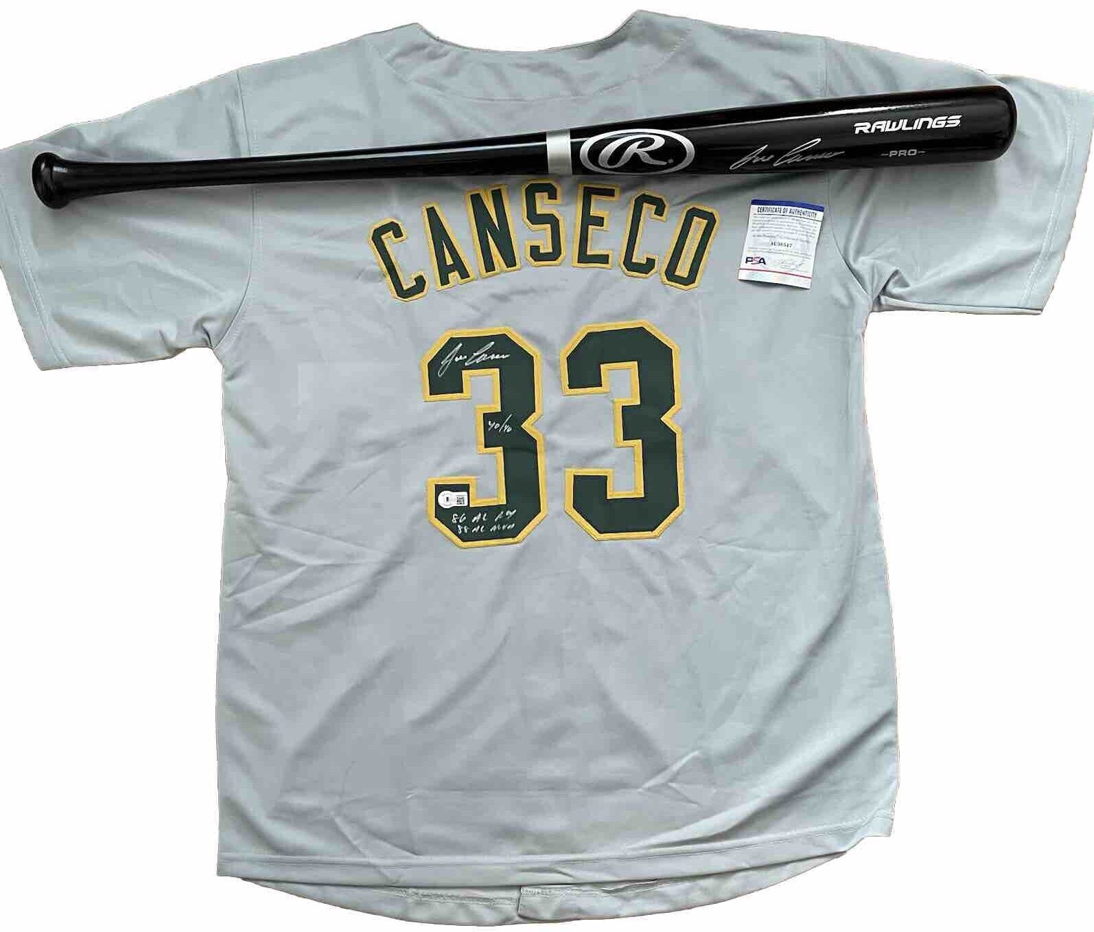 Jose Canseco Signed Black Rawlings Pro Bat & Signed Jersey - Beckett / PSA Cert