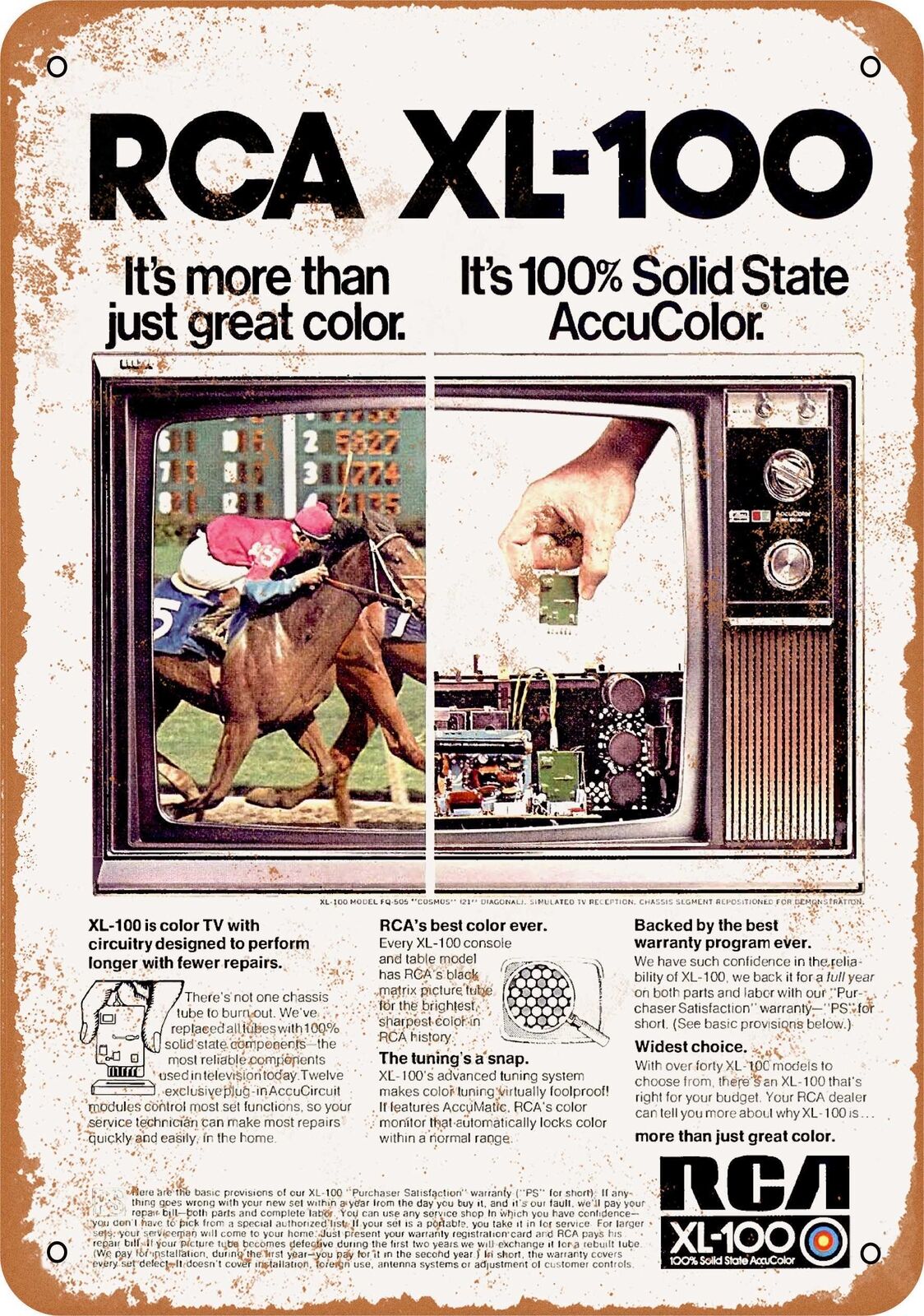 Metal Sign - 1972 RCA XL-100 Color Television -- Vintage Look
