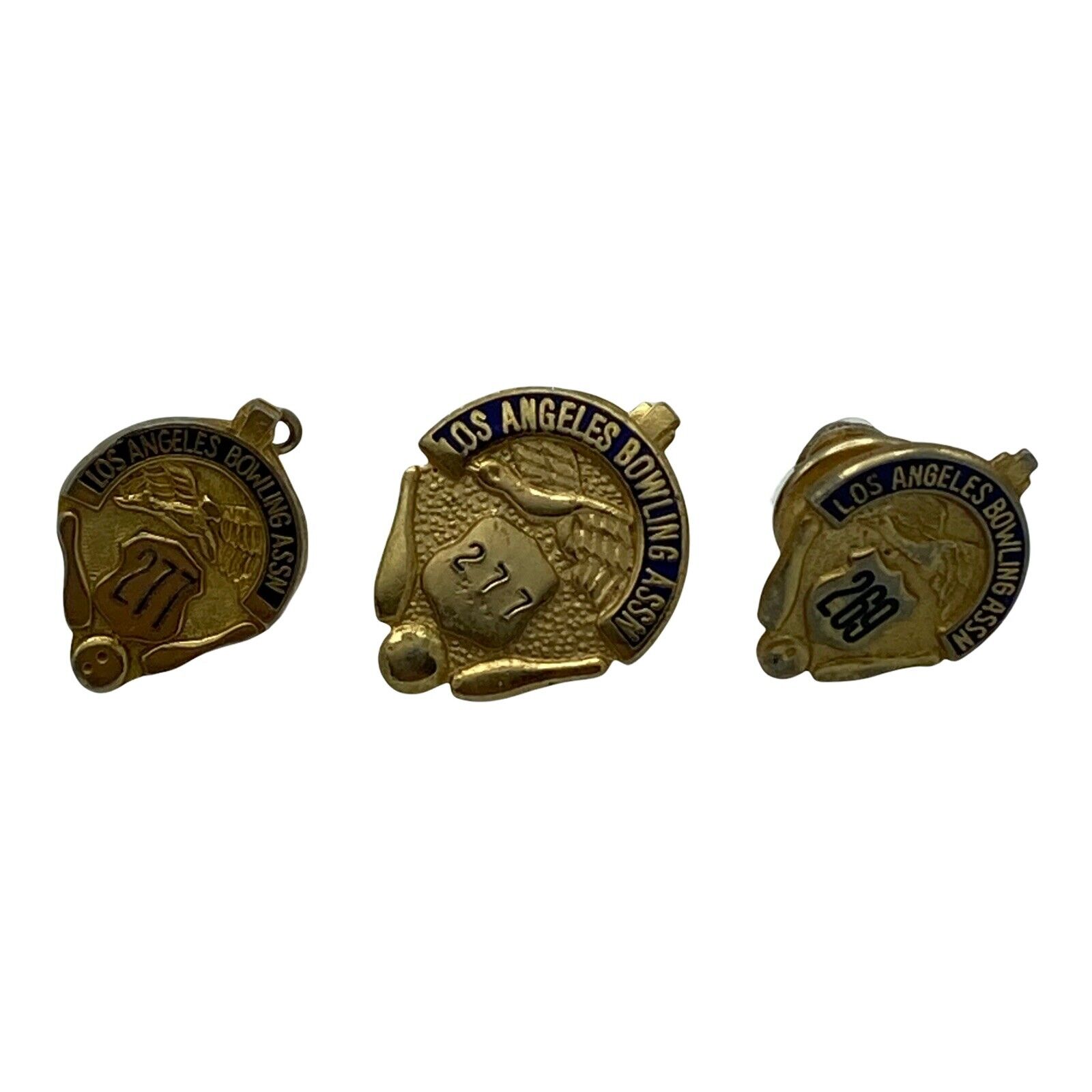 Los Angeles Bowling Association Pins 3 Vintage 