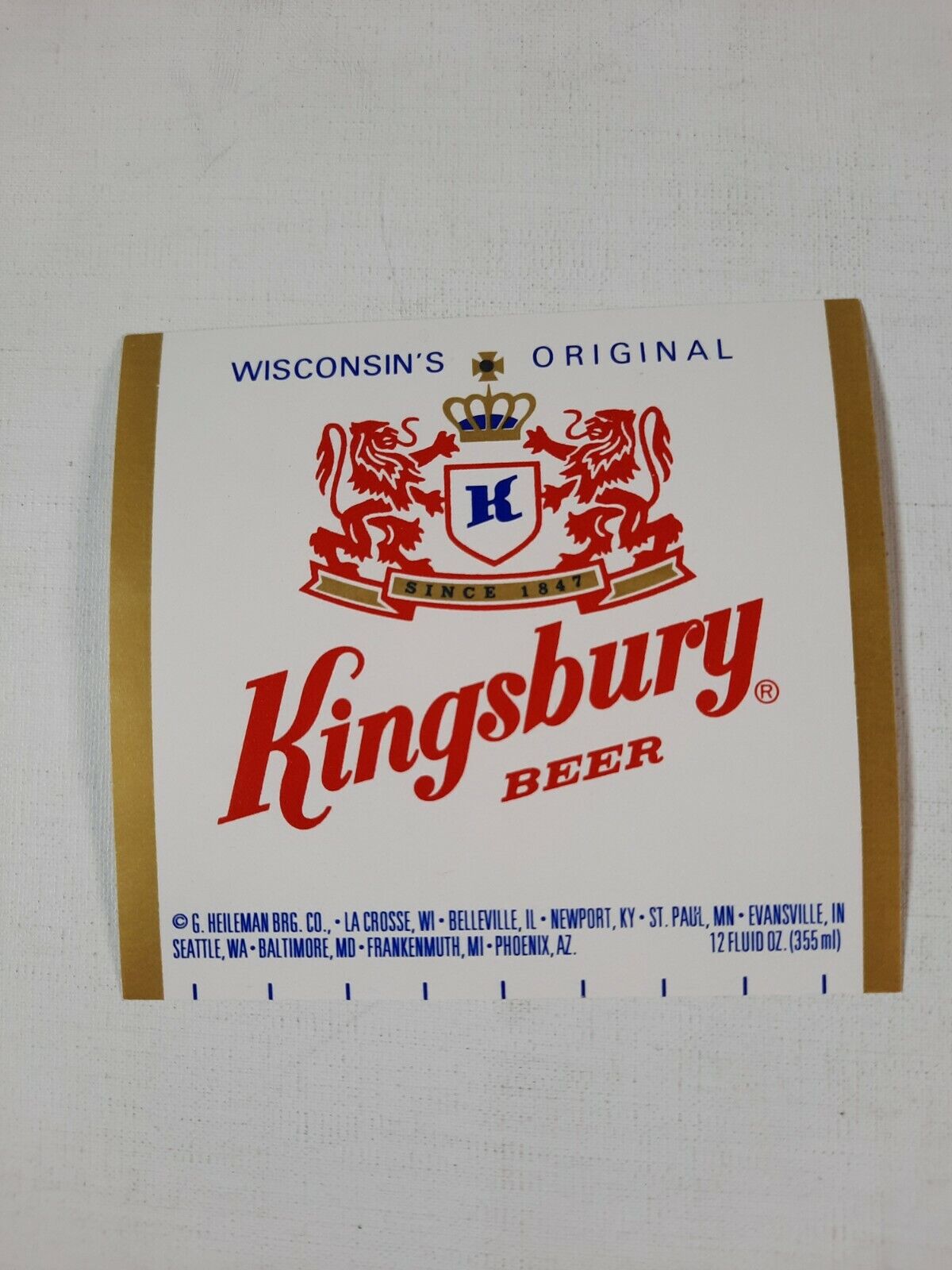 Vintage kingsbury Beer Wisconsin Beer Bottle Label