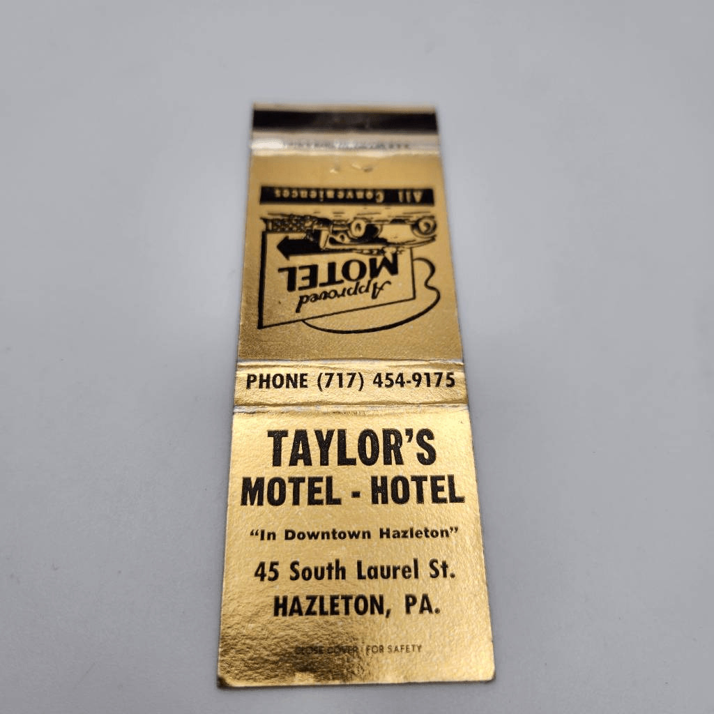 Vintage Matchcover Taylor's Motel Hotel Hazleton Pennsylvania