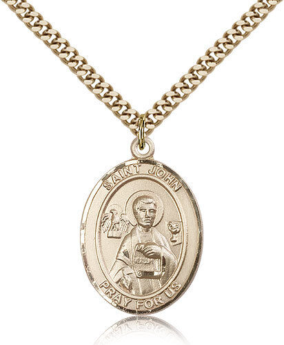 Saint John The Apostle Medal For Men - Gold Filled Necklace On 24 Chain - 30...
