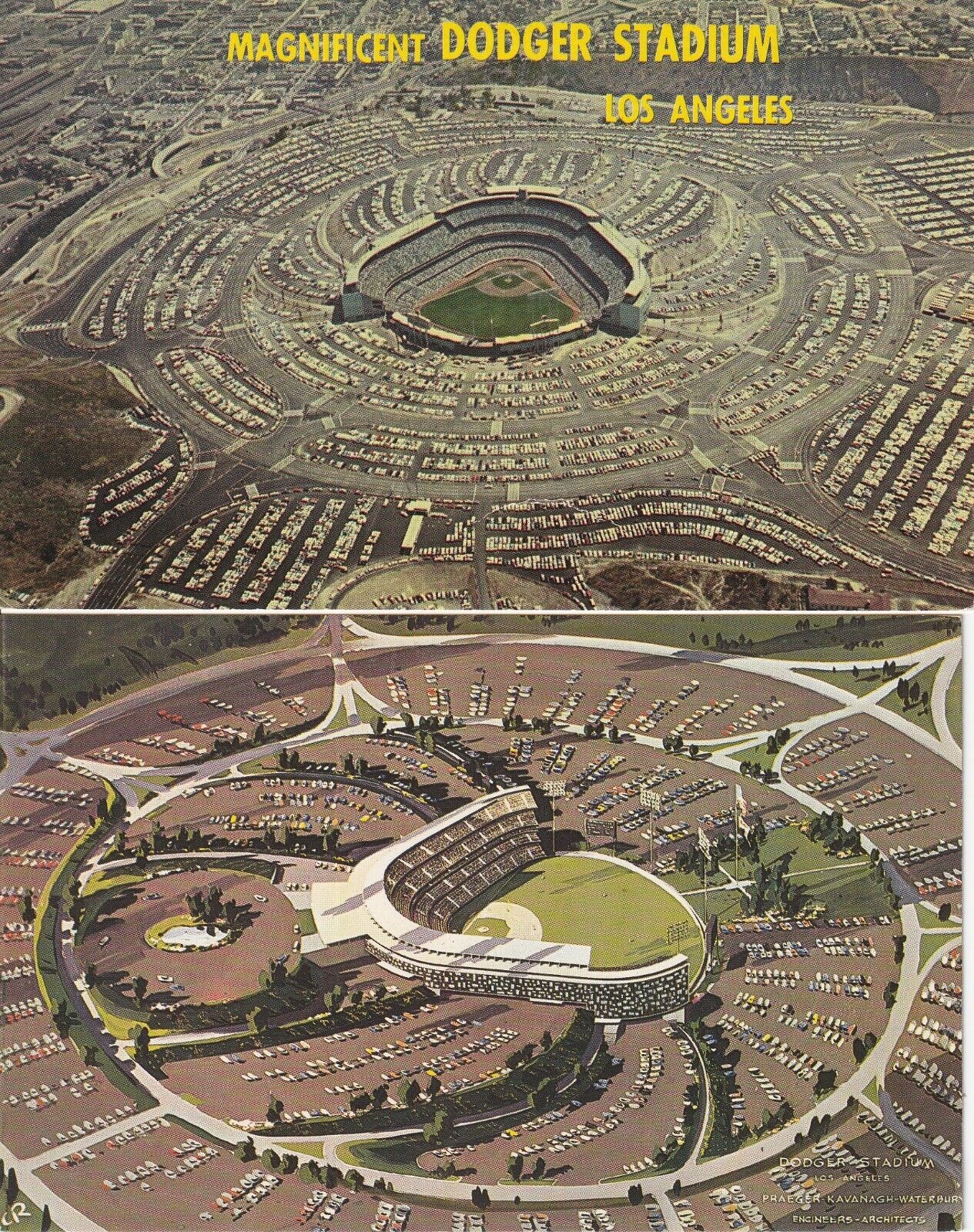 (2) Los Angeles Dodgers Dodger Stadium Postcards - Choice Aerial Views