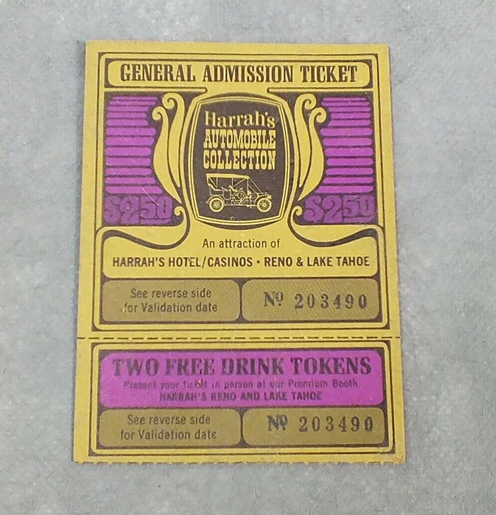 Vintage 1972 HARRAH'S AUTOMOBILE COLLECTION SHOW General Admission Ticket STUB