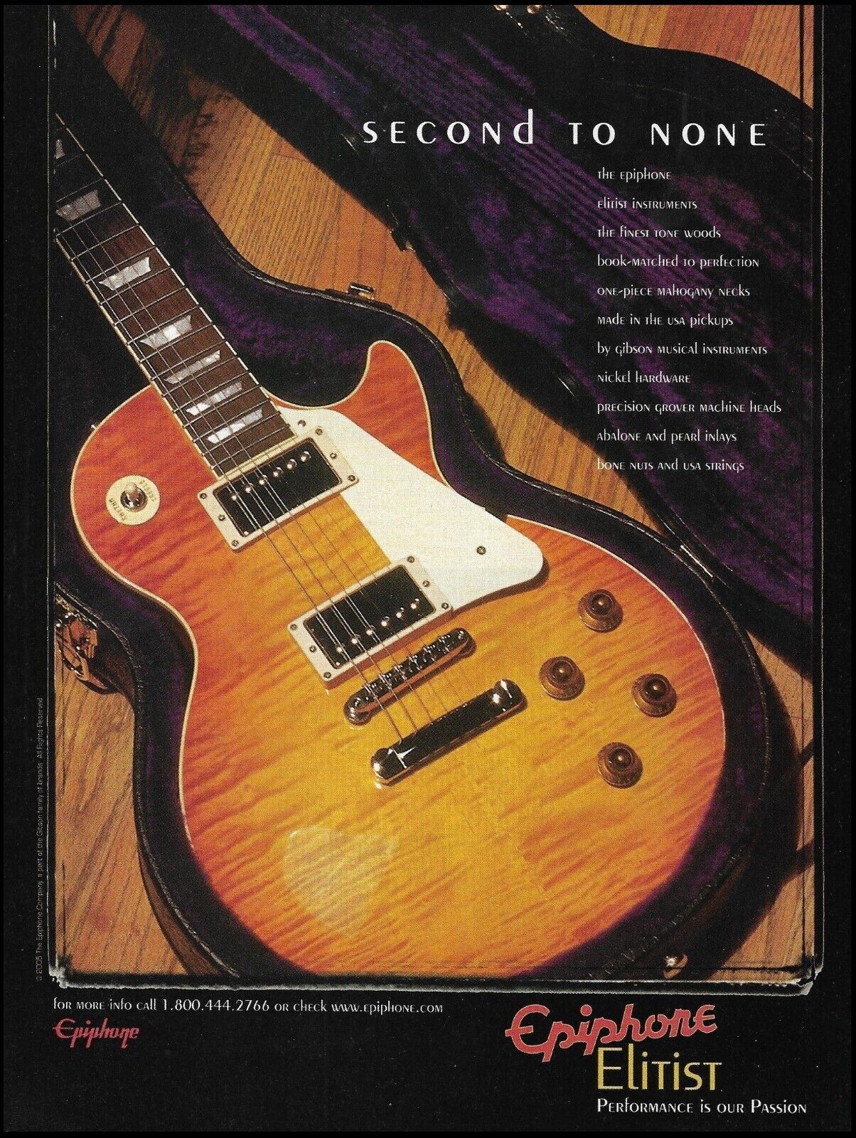 Epiphone Elitist Series Les Paul Standard Plus guitar ad 2005 advertisement 1A