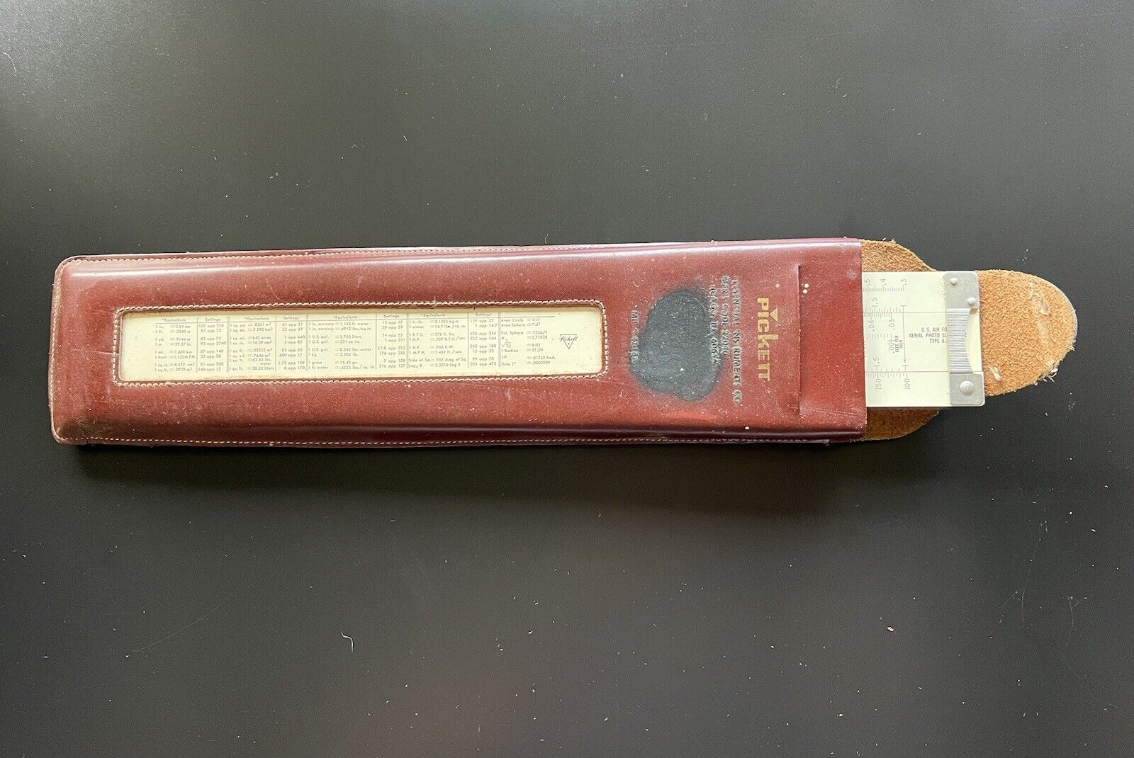 Pickett US Air Force Aerial Photo Slide Rule Type A-1 Model 52T w/ Leather Case