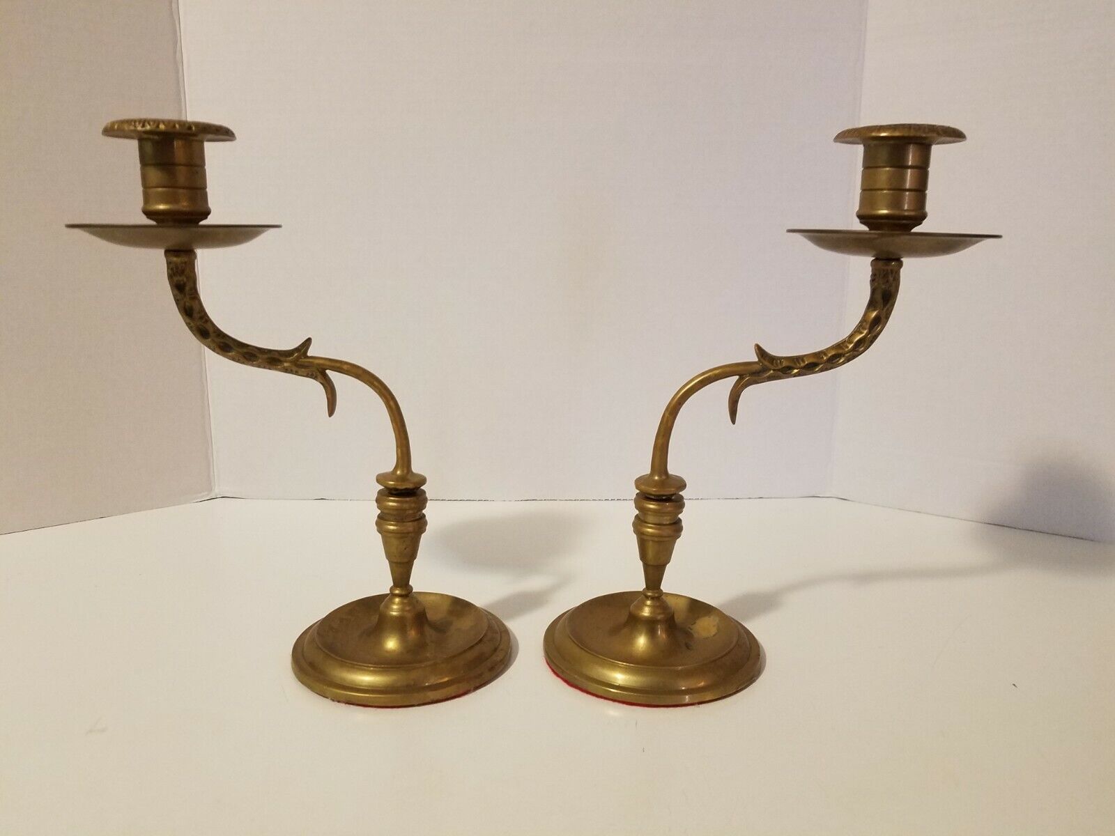 Pair Of Antique Solid Brass Weighted Piano Candlestick Holders Home Decor