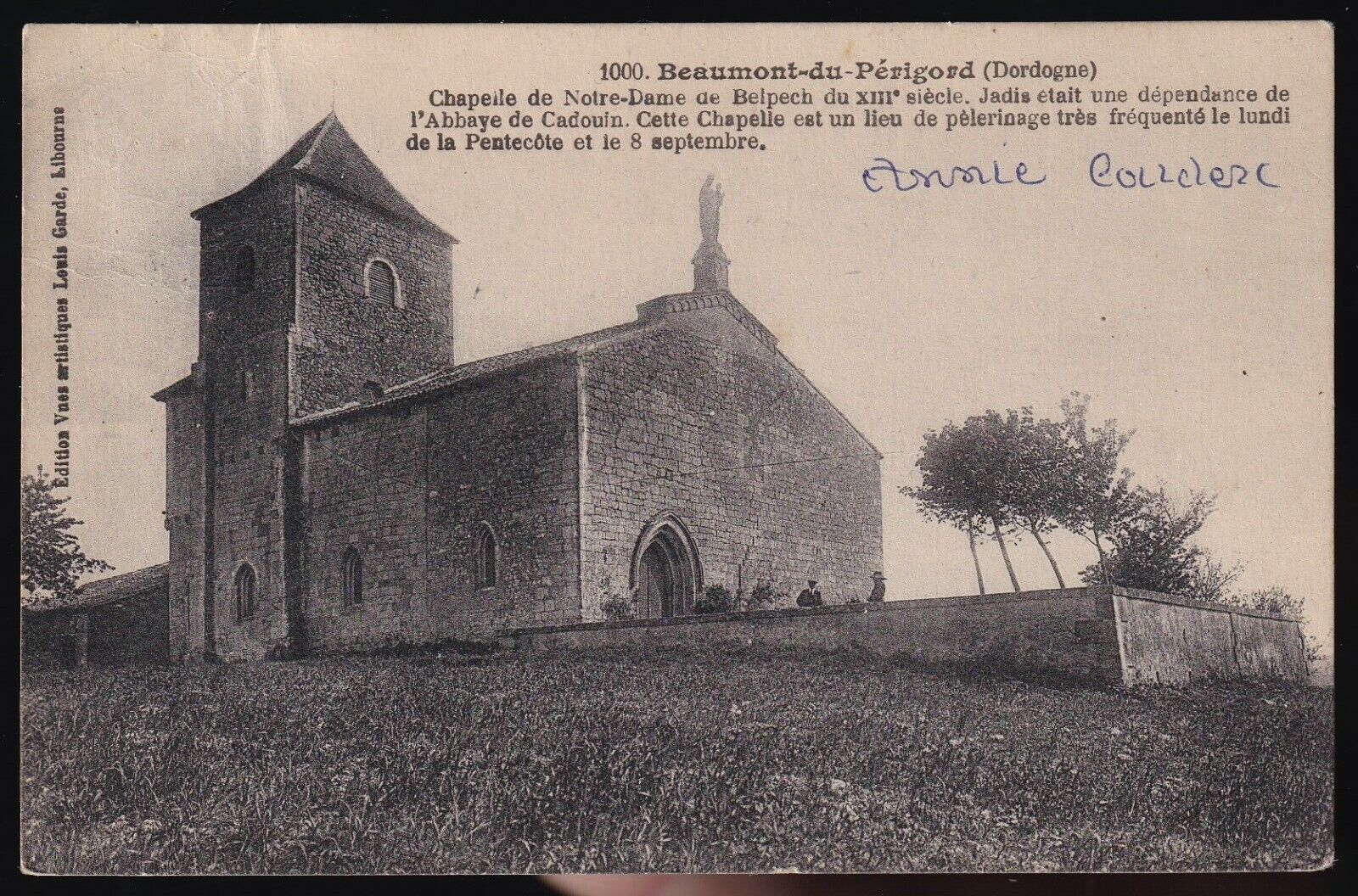 BEAUMONT du Périgord 24 Chapelle ND de Belpech CPA written to M Édélin Paris ~1910