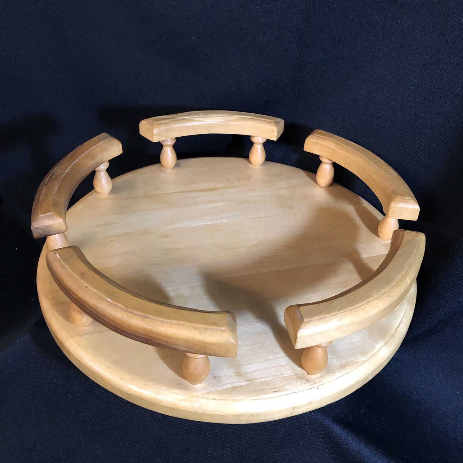 Vintage Wooden Spindle Lazy Susan Serving Tray Turnable 13\