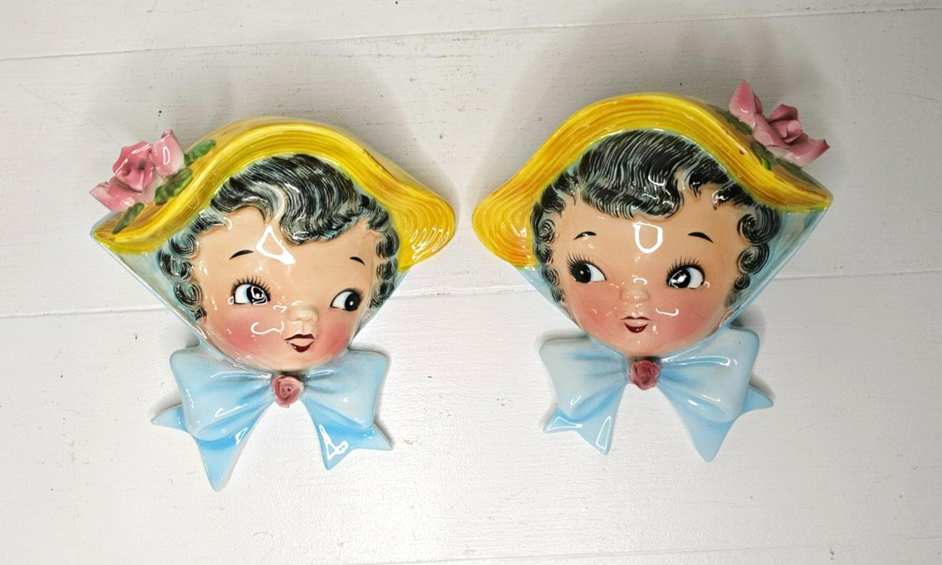 1956 Geo. Z. Lefton Little Miss Rose #50275 Wall Pockets Figurines Set of 2