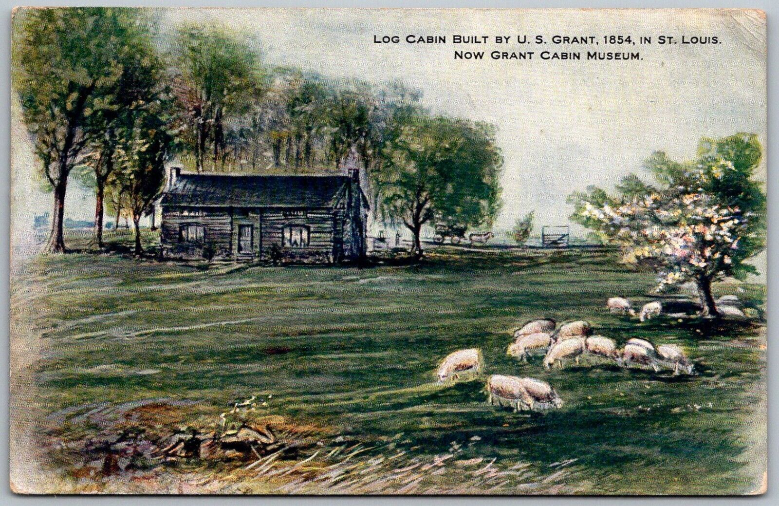 St. Louis Missouri 1910 Postcard Log Cabin Built by US Grant Cabin Museum