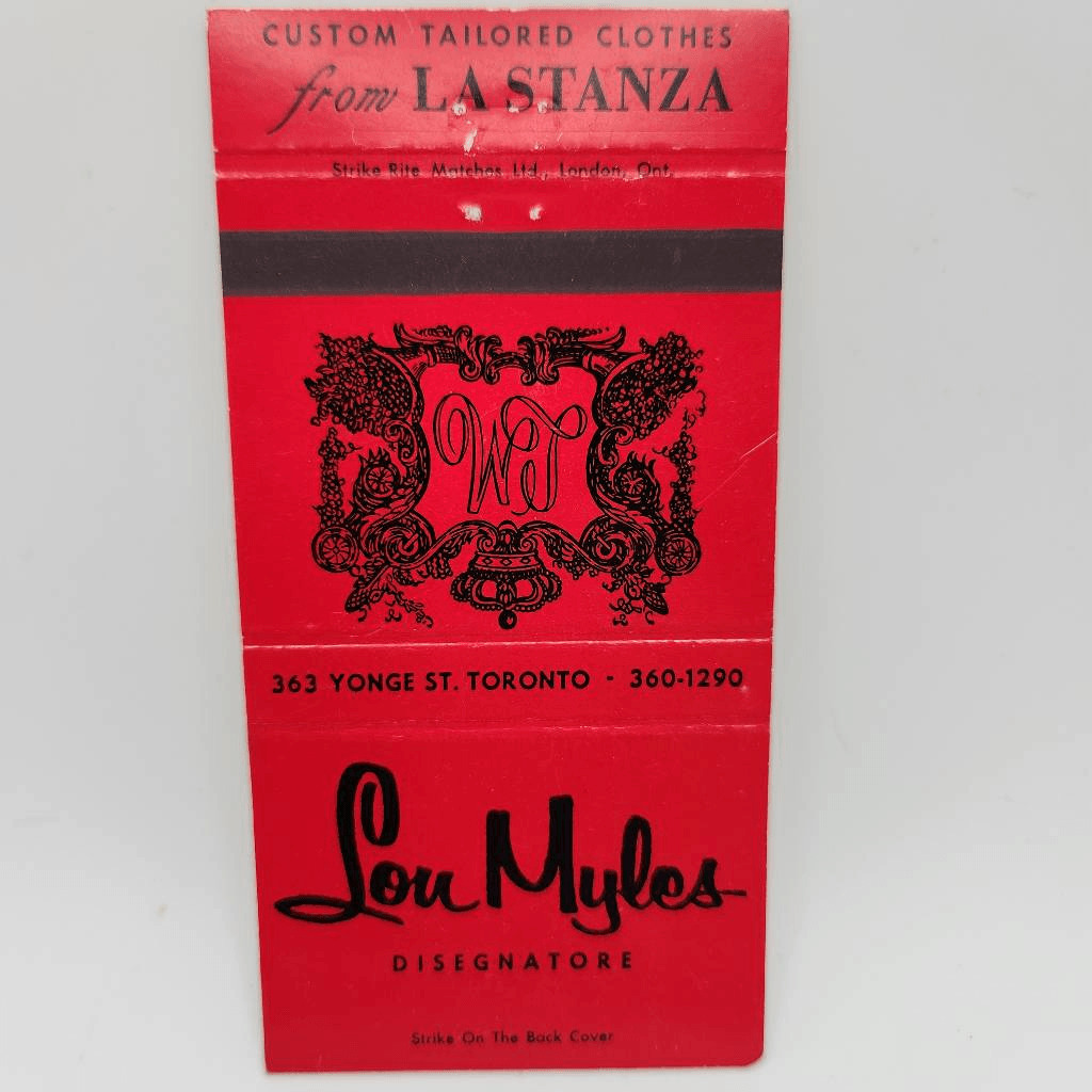 Vintage Matchcover Lou Myles Disegnatore Clothes La Stanza Toronto Ontario Canad