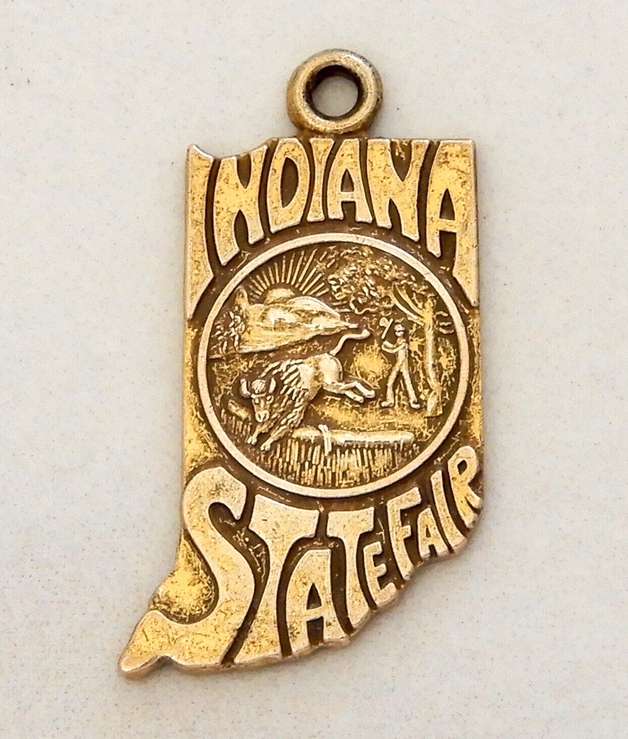 GF Indiana State Fair Charm Pendant Vintage Gold Scene Travel Souvenir Retro
