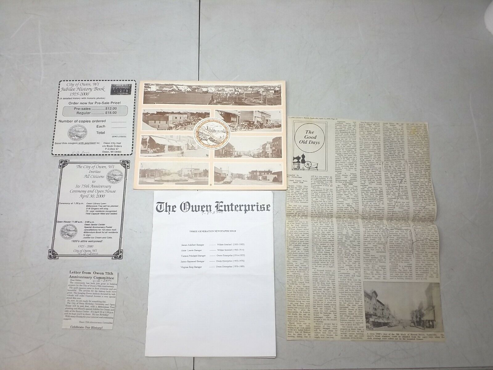 City Of Owen Wisconsin Diamond Jubilee 2000 Historical Calendar With Other Docs 