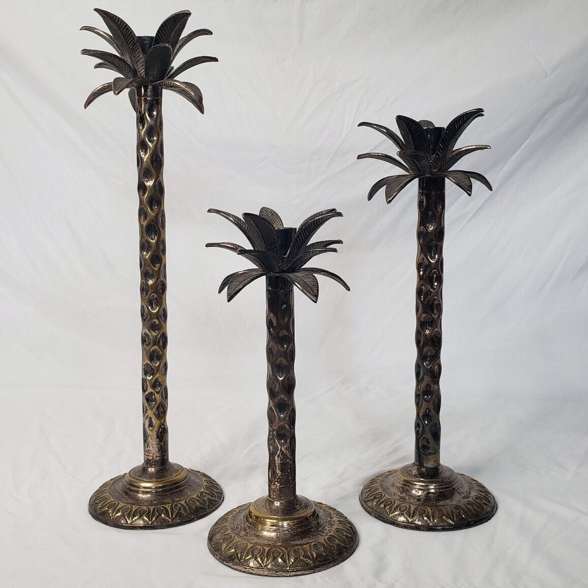Palm Tree Leaf  ~ Set of 3 Taper Candle Stick Holders  10”  13” 16”