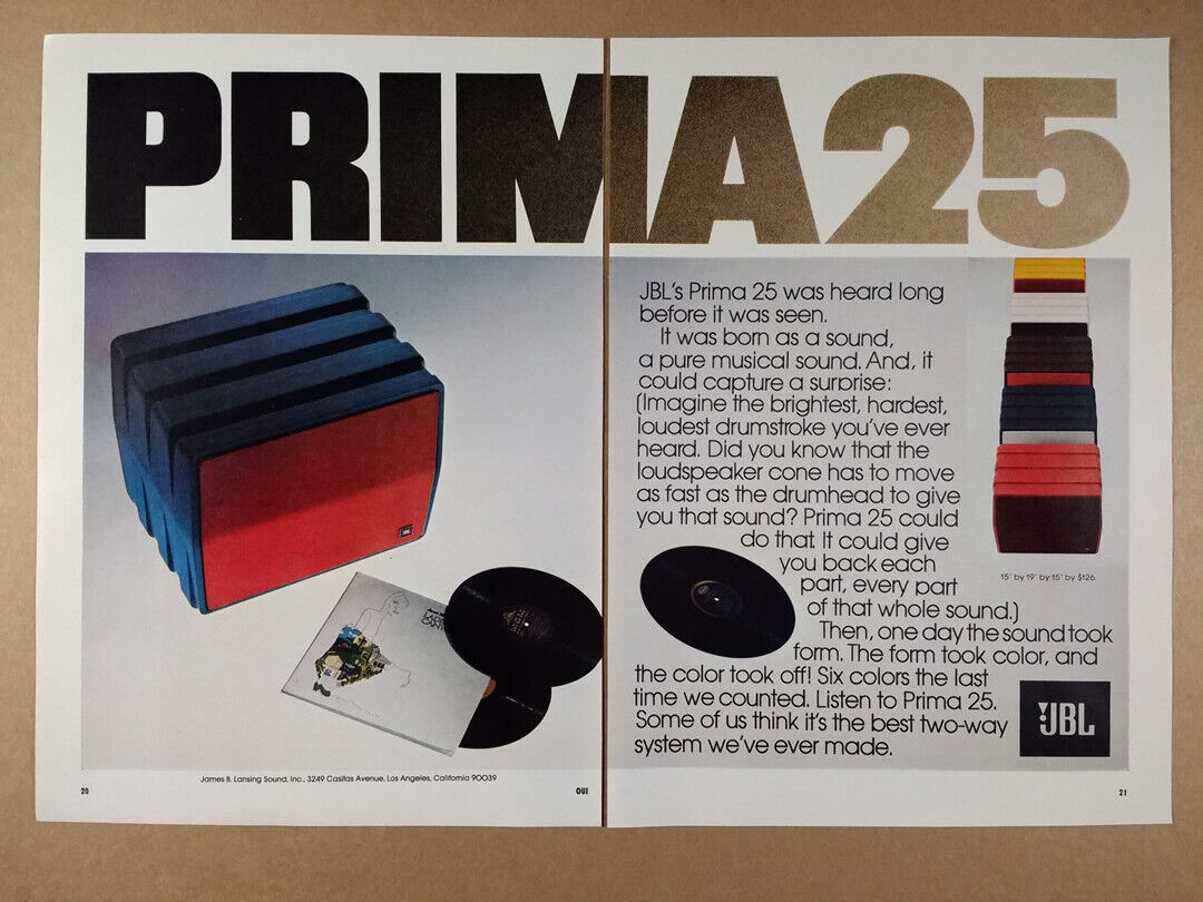 1972 JBL L25 Prima Speakers vintage print Ad