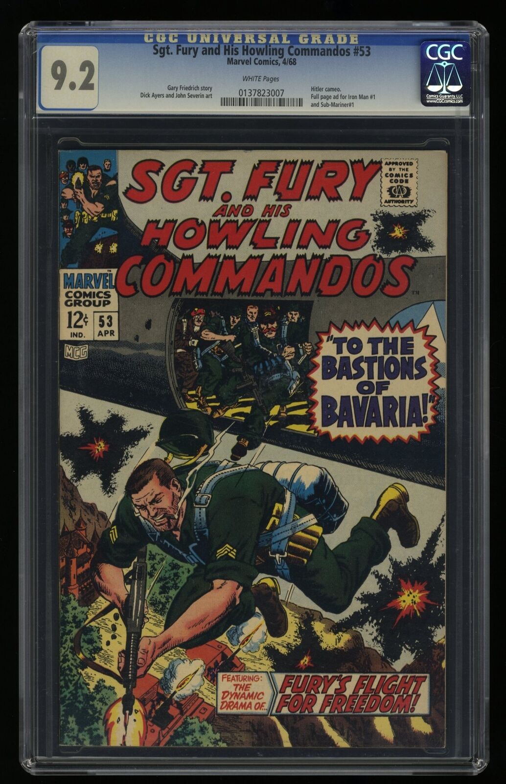 Sgt. Fury and His Howling Commandos #53 CGC NM- 9.2 White Pages Marvel 1968