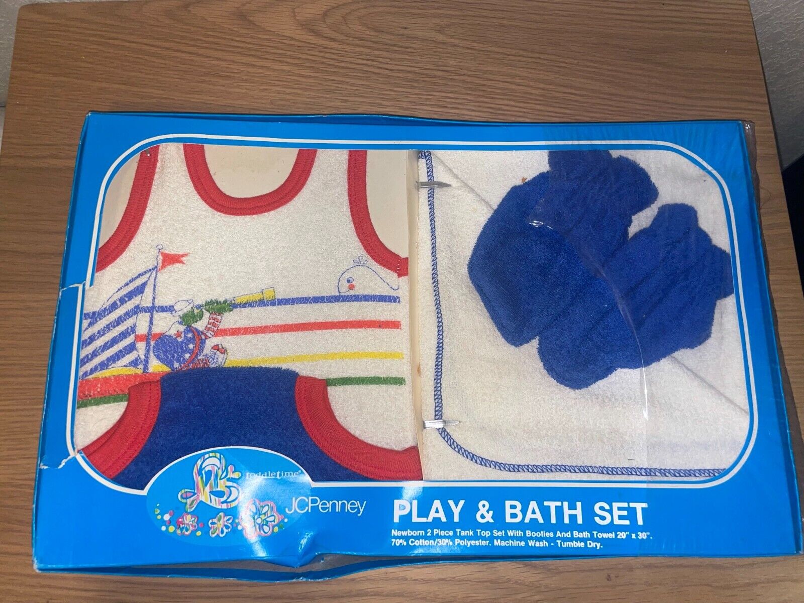 1970s Vintage JC Penney Play & Bath Set Newborn Baby Top Towel Booties