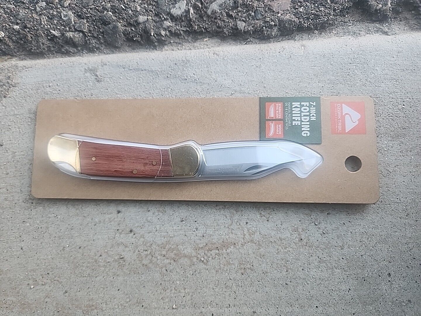 Ozark Trail 7 Inch Folding Stainless Steel Knife Wood Handle Pocket Clip