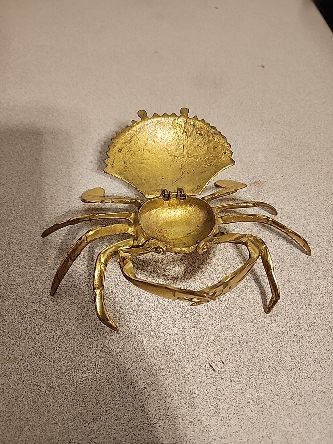 Vintage Solid Yellow Brass Crab Trinket Box, Ashtray, Nautical Decor