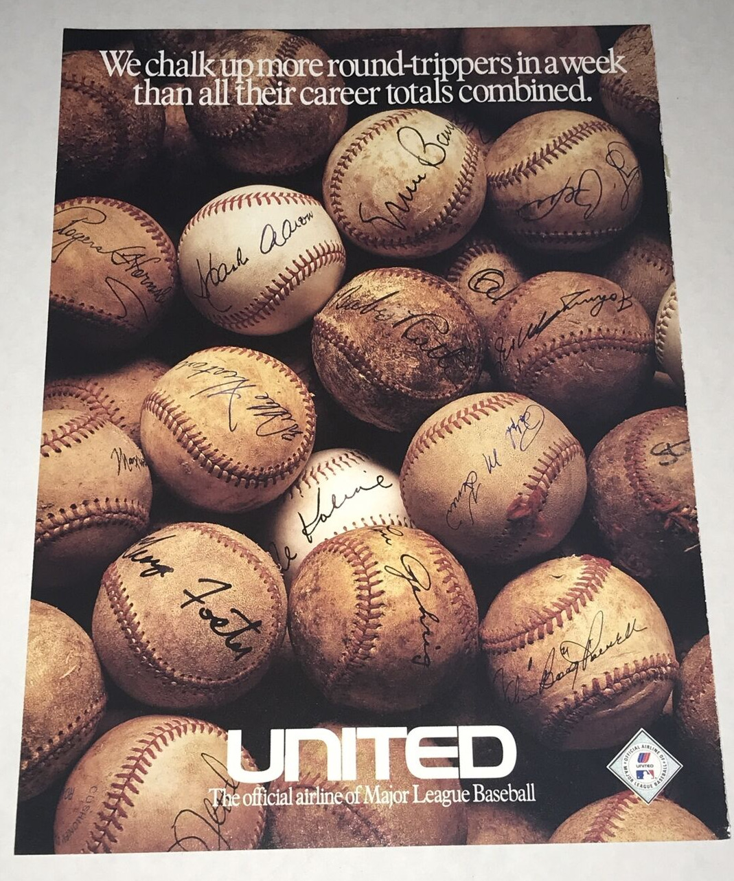1991 United Airlines Major League HOF Signed Baseball Teams Print Ad BABE RUTH