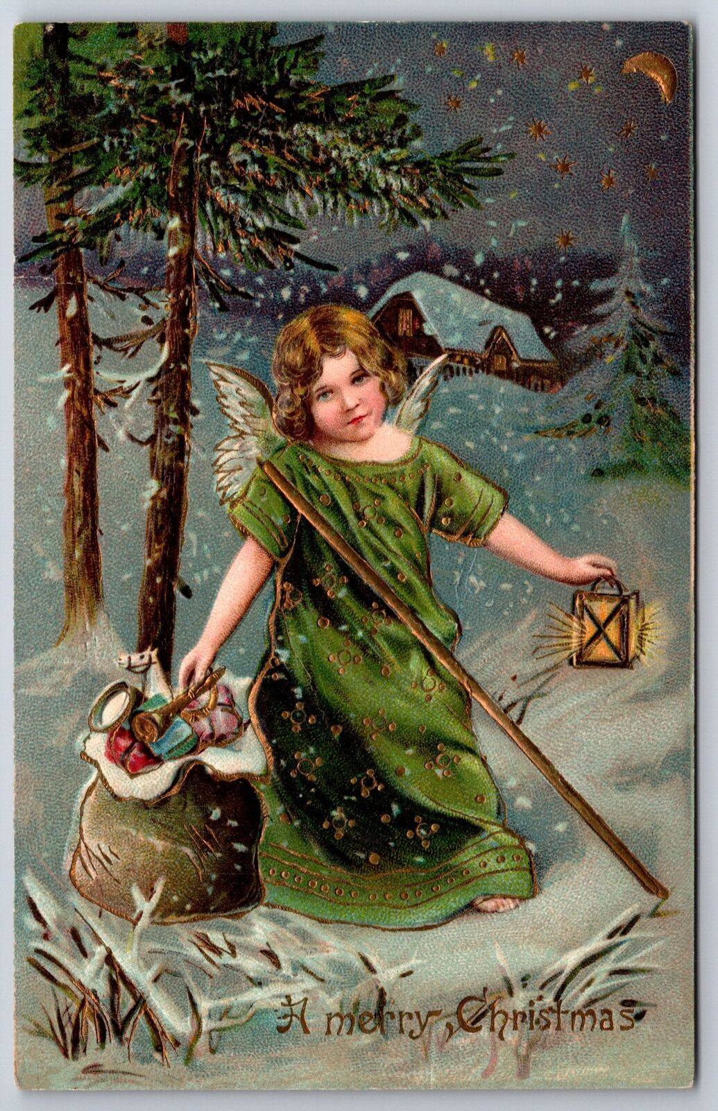 Christmas Snow~Lil Angel~Green Robe~Lantern & Toys~Crescent Moon~Gold Leaf~1909