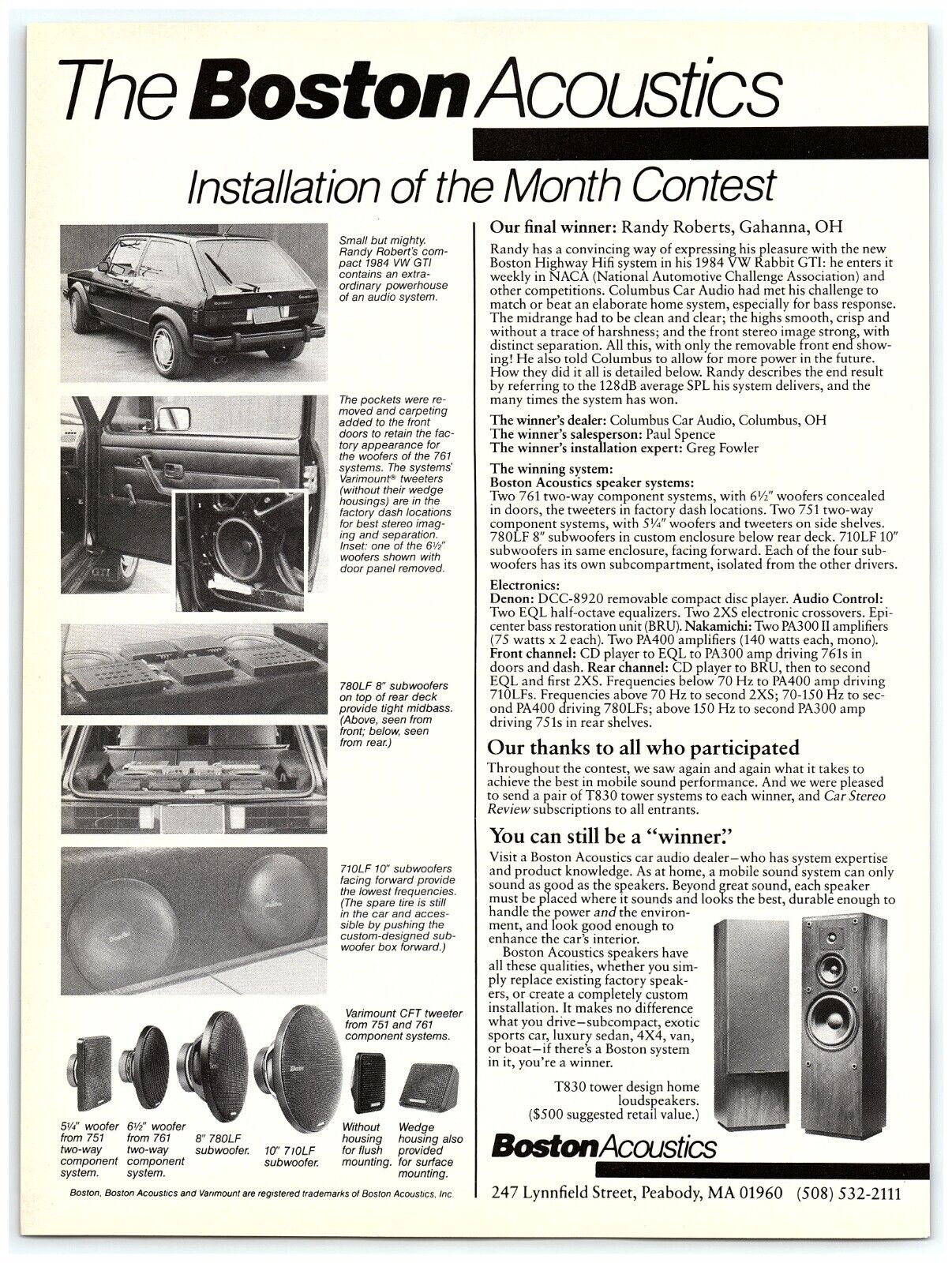 1988 Boston Acoustics Speakers Print Ad Installation of the Month Contest Winner