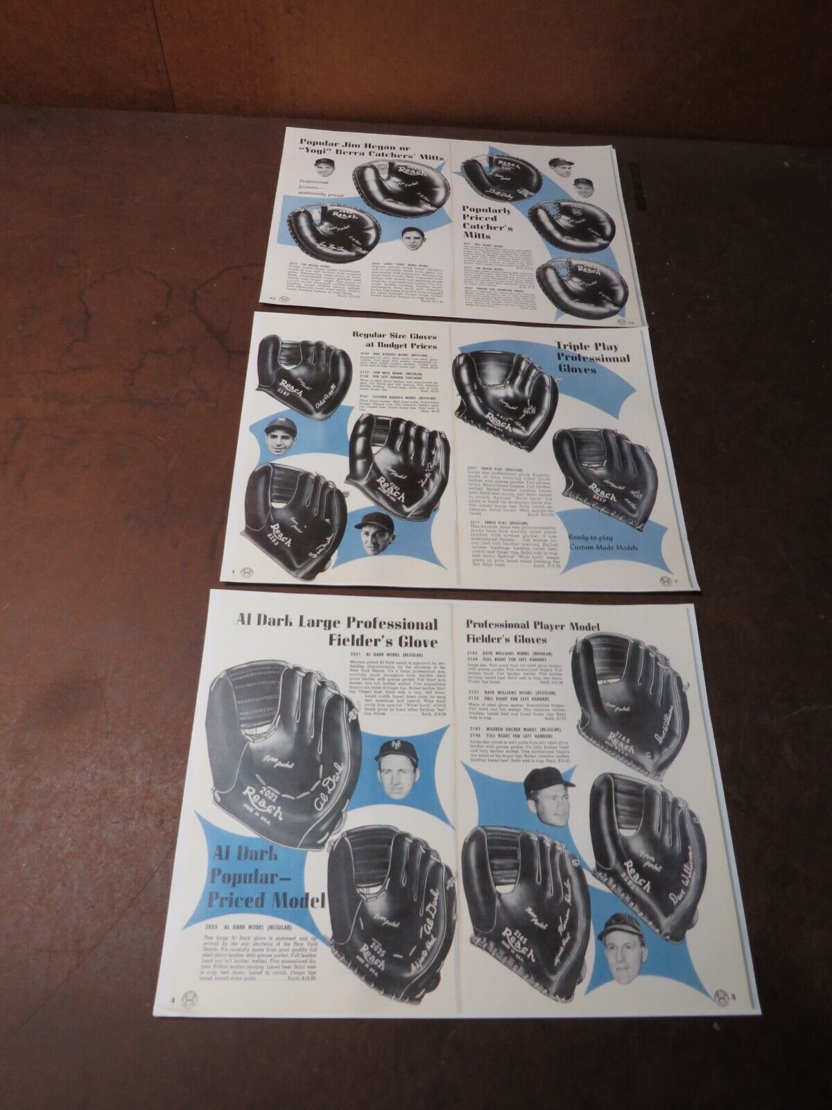 Vintage Reach Baseball Gloves Professional MLB Yogi Berra Al Dark Dave Williams