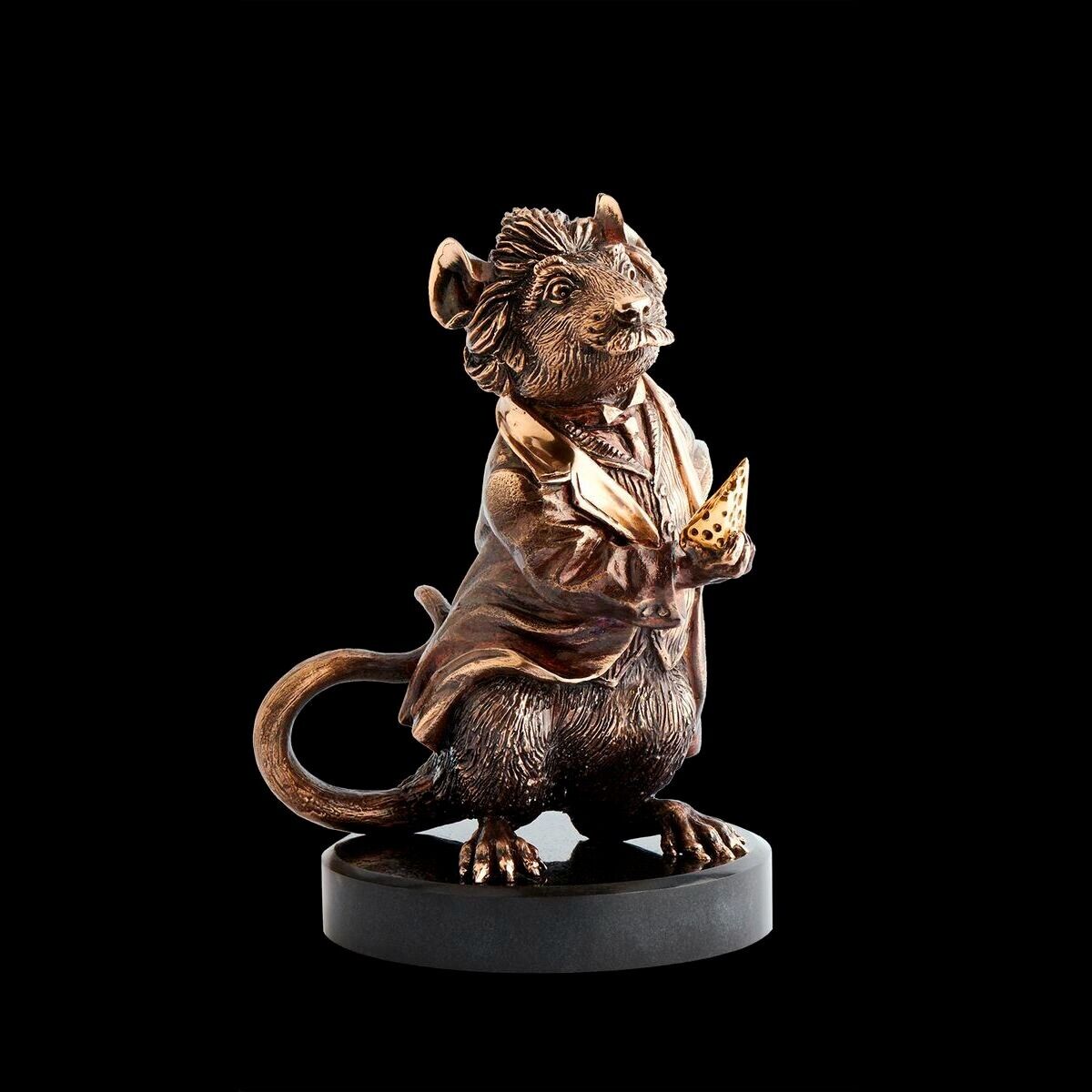 Jery Mouse Animal Hold Eat Swiss Cheese Figurine Made by Vizuri Bronze & Basalt