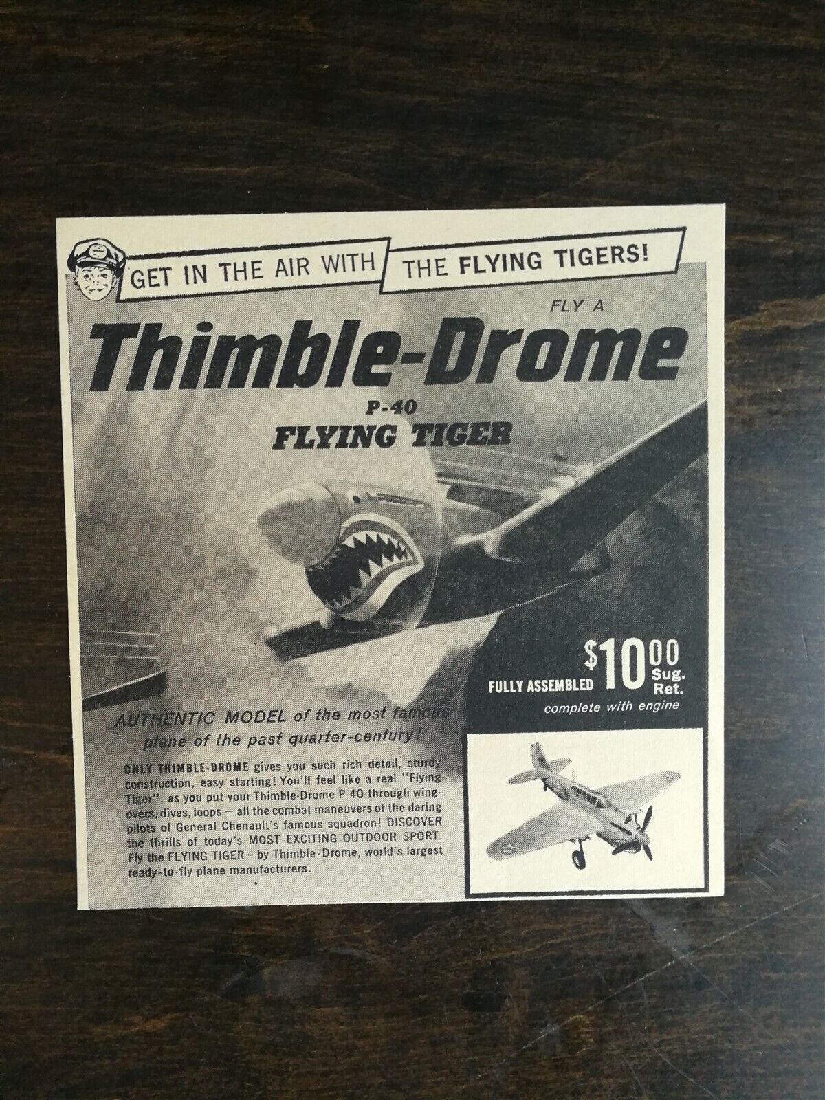 Vintage 1959 Thimble-Drome P-40 Flying Tiger Model Original Ad