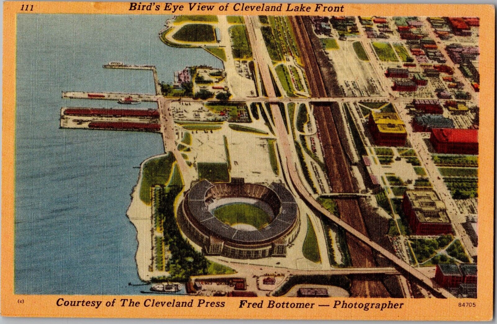 1930s Cleveland, Ohio Aerial View of Lakefront and Municipal Stadium Postcard