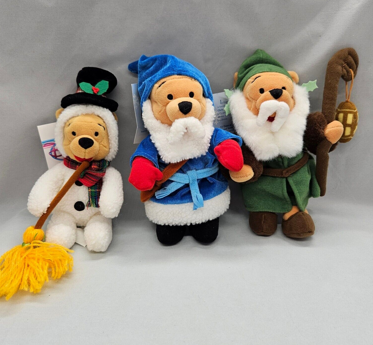 Disney Store Mixed Lot Winnie The Pooh Plush 2 International Santa 1 Snowman