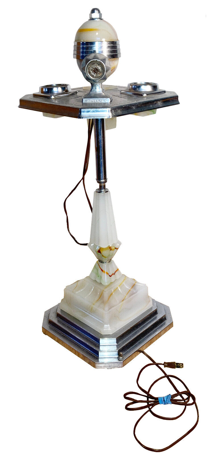 Vintage Mico Art Deco Slag Glass Illuminated Smoke Stand Lighter Works